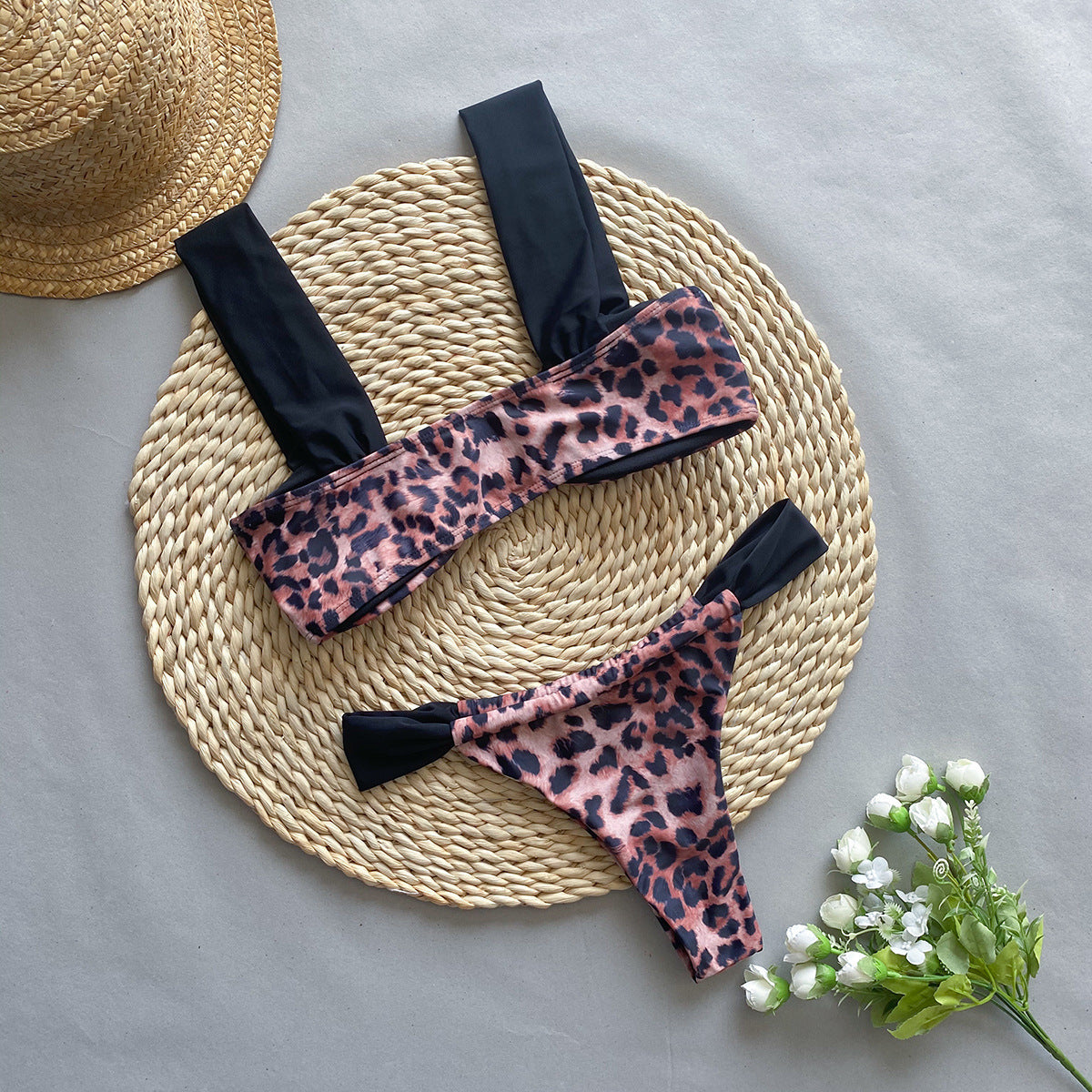 Just Arrived at Buy Center: Bikini Leopard Print Tube Top Split Women's Suit