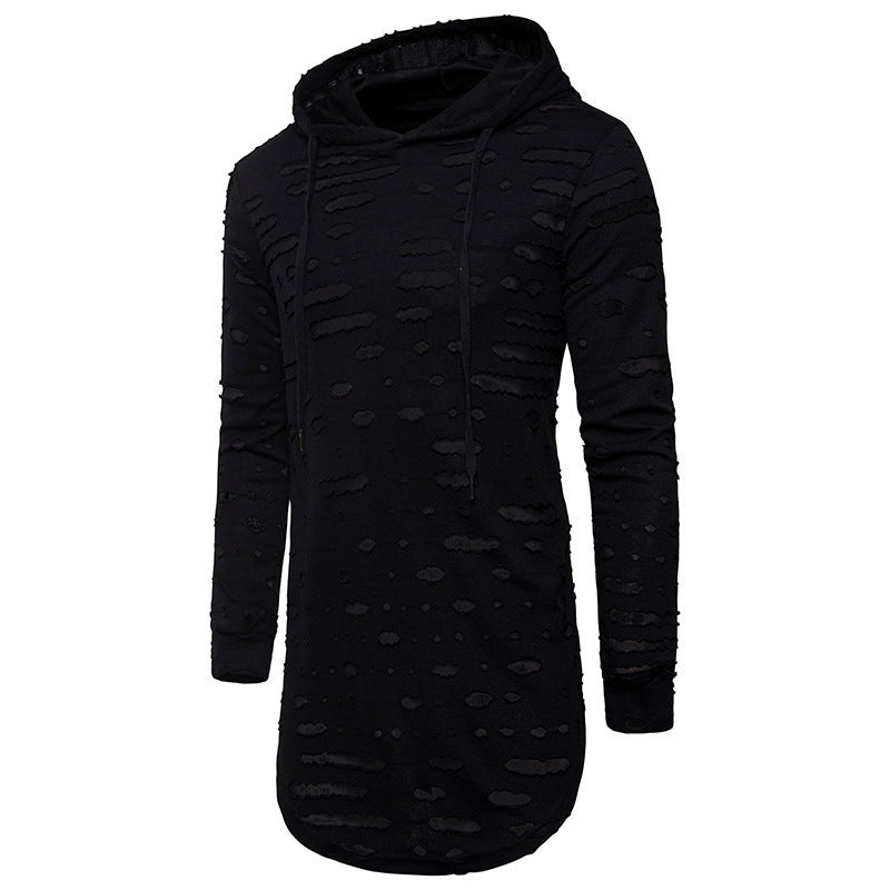 Versatile Mid-length Hooded Sports Long-sleeved T-shirt Black