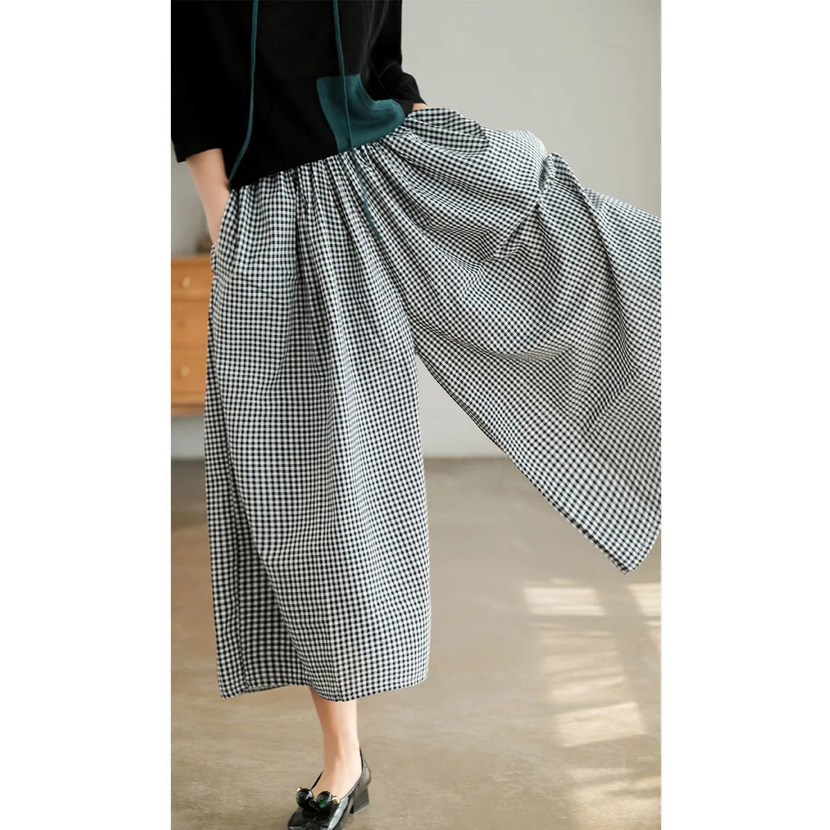 Fresh on the Scene at Buy Center: Plus Size Imitation Cotton And Linen Plaid Casual Cropped Pants For Women