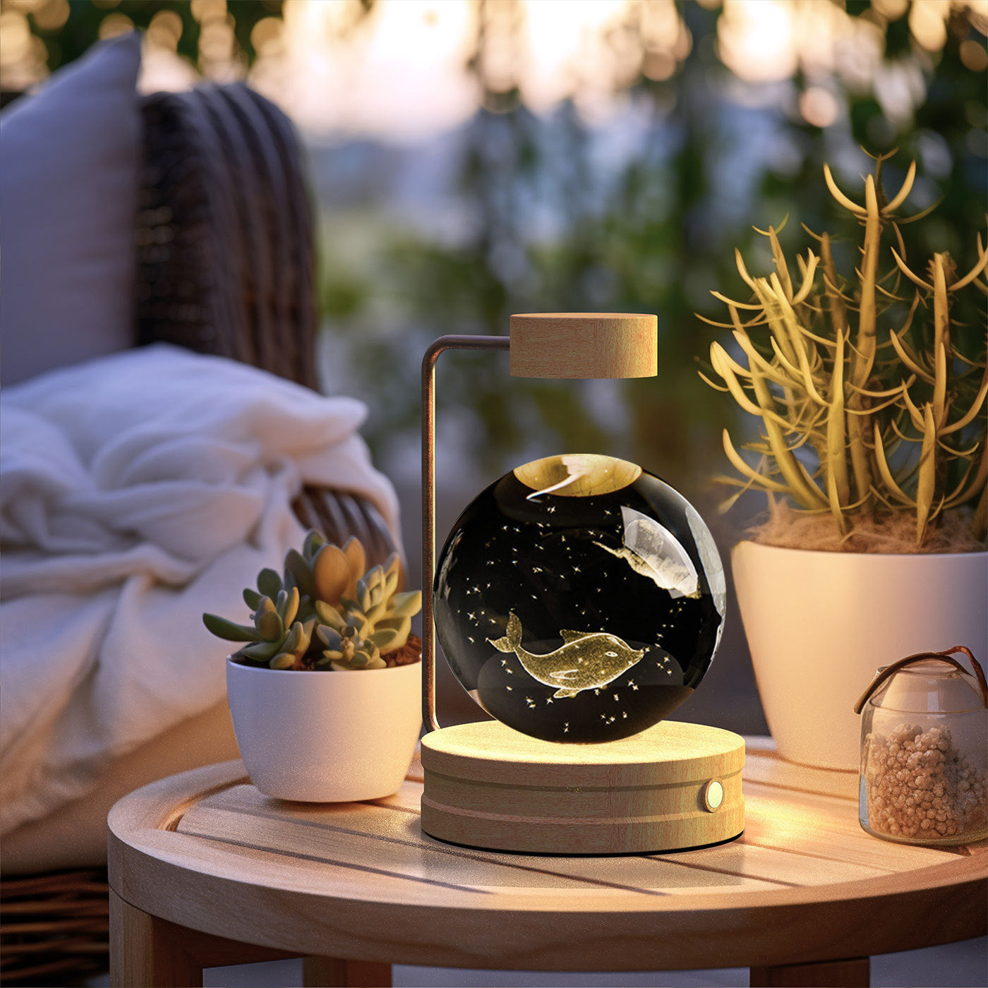 Crystal Ball Cosmic Dinosaur Indoor Night Light USB Power Warm Bedside Light Birthday Gift Night Lamp Spiritual Dolphins Light wood