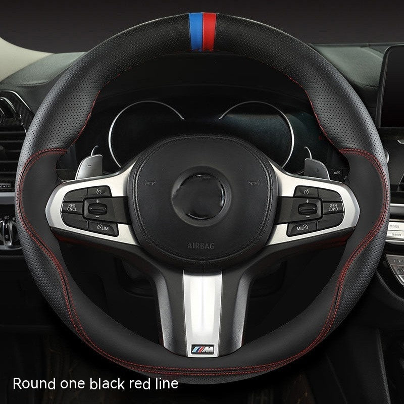 Newly Arrived at Buy Center: Round D-type Universal Steering Wheel Cover Black With Red Cords Circular Dshaped