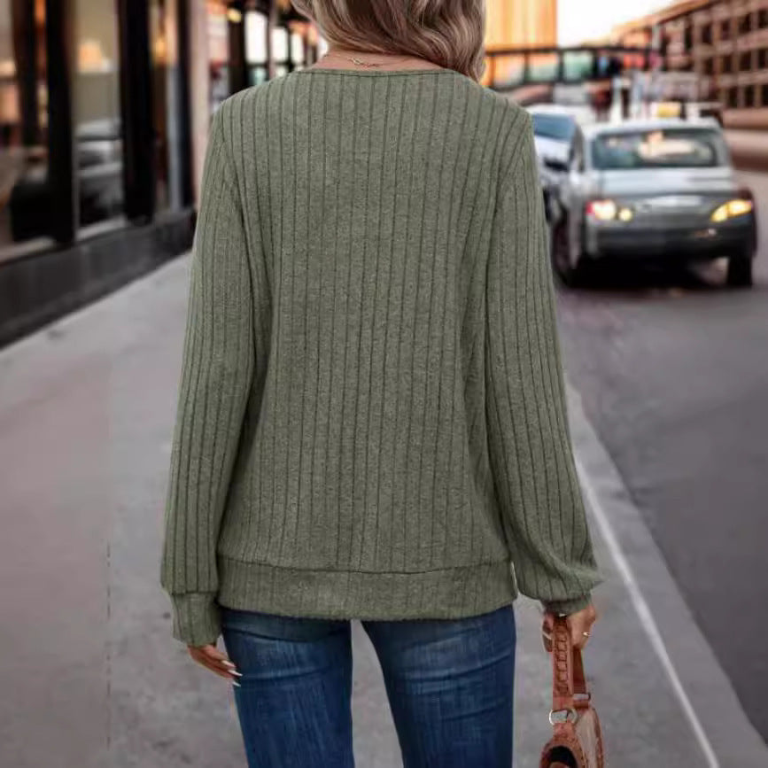 Solid Color Cross Band Women's Knitted Sweater Buy Center