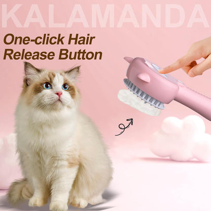 New Cat Steam Brush 4 In 1 Steamy Cat Brush With Handle Rubber Pet Misting Brush With Release Button Dog Comb With Cleanser For Indoor Kittens Small Animals