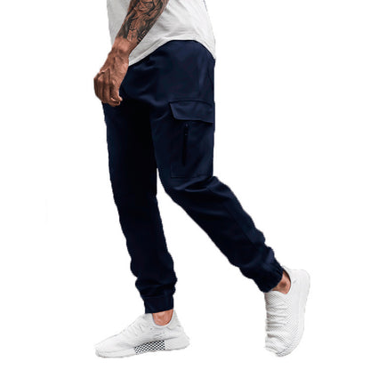 Newly Released at Buy Center: Men's Side Zipper Pocket Decoration Casual Long Pants Navy Blue