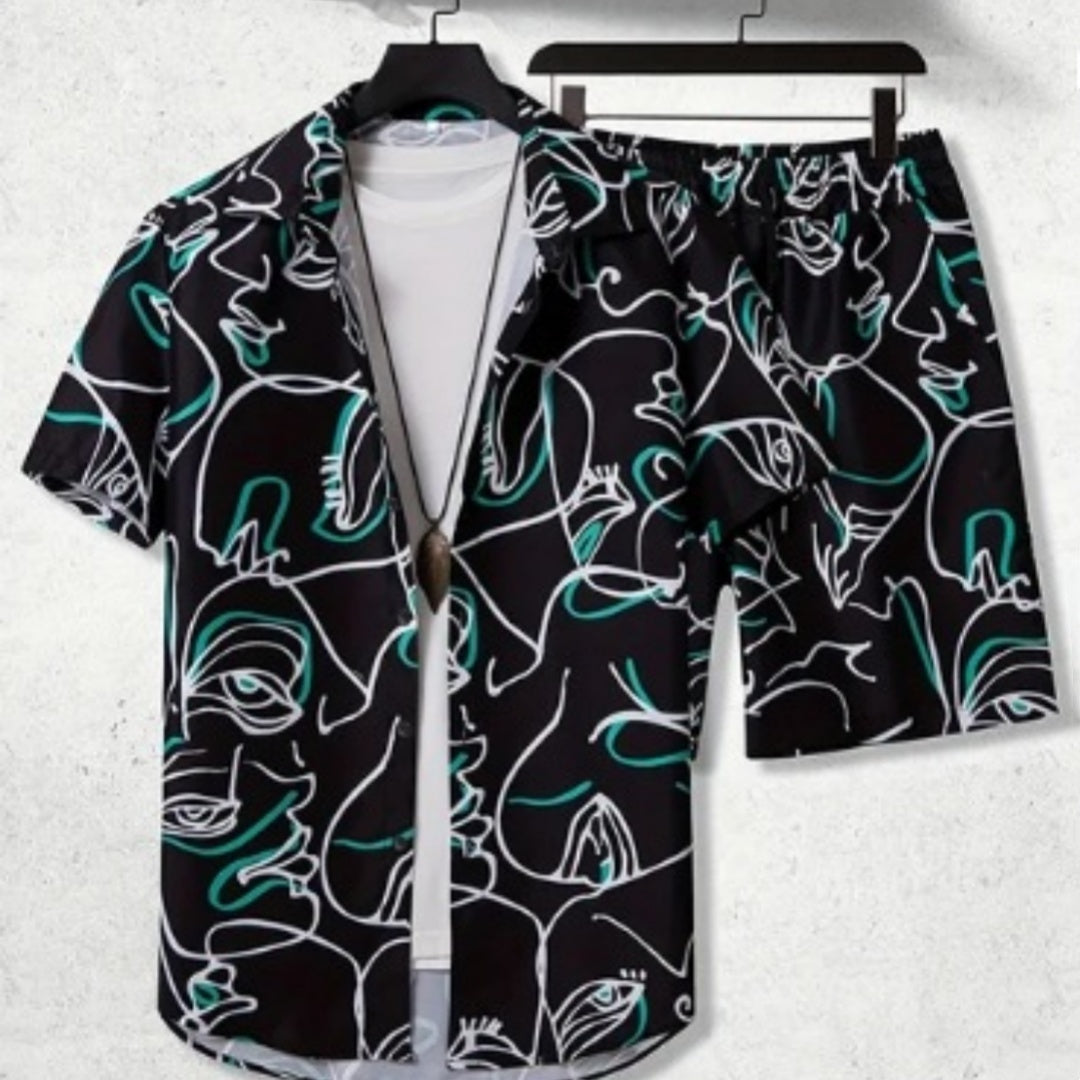 Printed Casual Men's Shirt And Shorts Two-piece Set | Men's Clothing2 | Buy Center