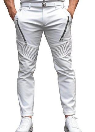 Men's Fashion Street Daily Solid Color Zipper Pleated Slim Fit Stretch Pencil Skinny Pants