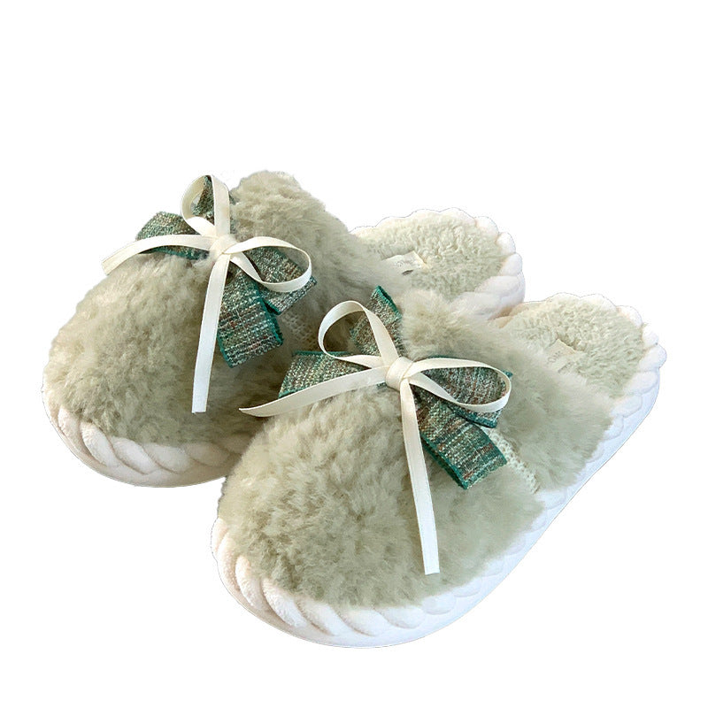 Bow Cotton Warm Non-slip Platform Slippers Buy Center