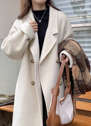 Design Sense Oatmeal Color Small Woolen Overcoat Women's Coat