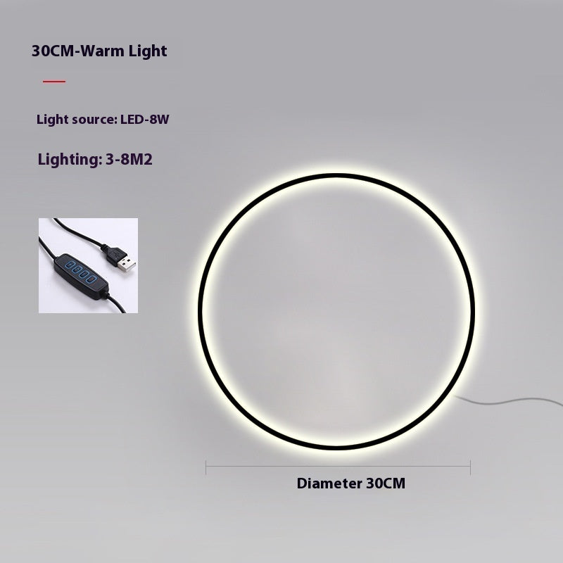 Newly Released at Buy Center: Minimalist Round Bedroom Bedside Lamp Wireless Living Room Sofa Background Wall Hotel Decorative Wall Lamp 30CM Warm Light USB