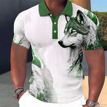 Newly Released at Buy Center: 3D Wolf Printed Casual Short-sleeved Street Hip-hop T-shirt Breathable Pullover Men's Polo Shirt PP52866GC