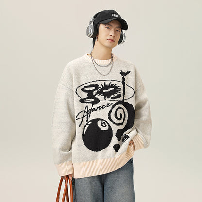 Plush American Hand Drawn Brocade Sweater Men's Autumn Winter Retro Loose Buy Center