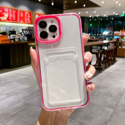 Just Arrived at Buy Center: Simple Solid Color Three-in-one Transparent Card Drop-resistant Phone Case Rose Red