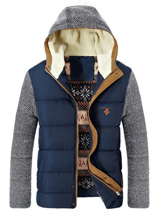 Chaqueta acolchada de algodón azul con costura lateral, color sólido, informal, gruesa, para jóvenes, con gorro desmontable y cremallera