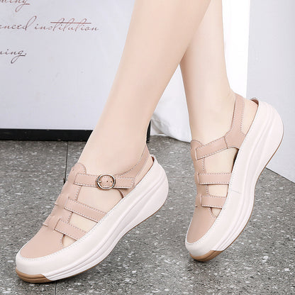 Buy Center Special-Plus Size Closed Toe Height Increasing White Shoes Thin Sandals Casual Fashion Beige Brown