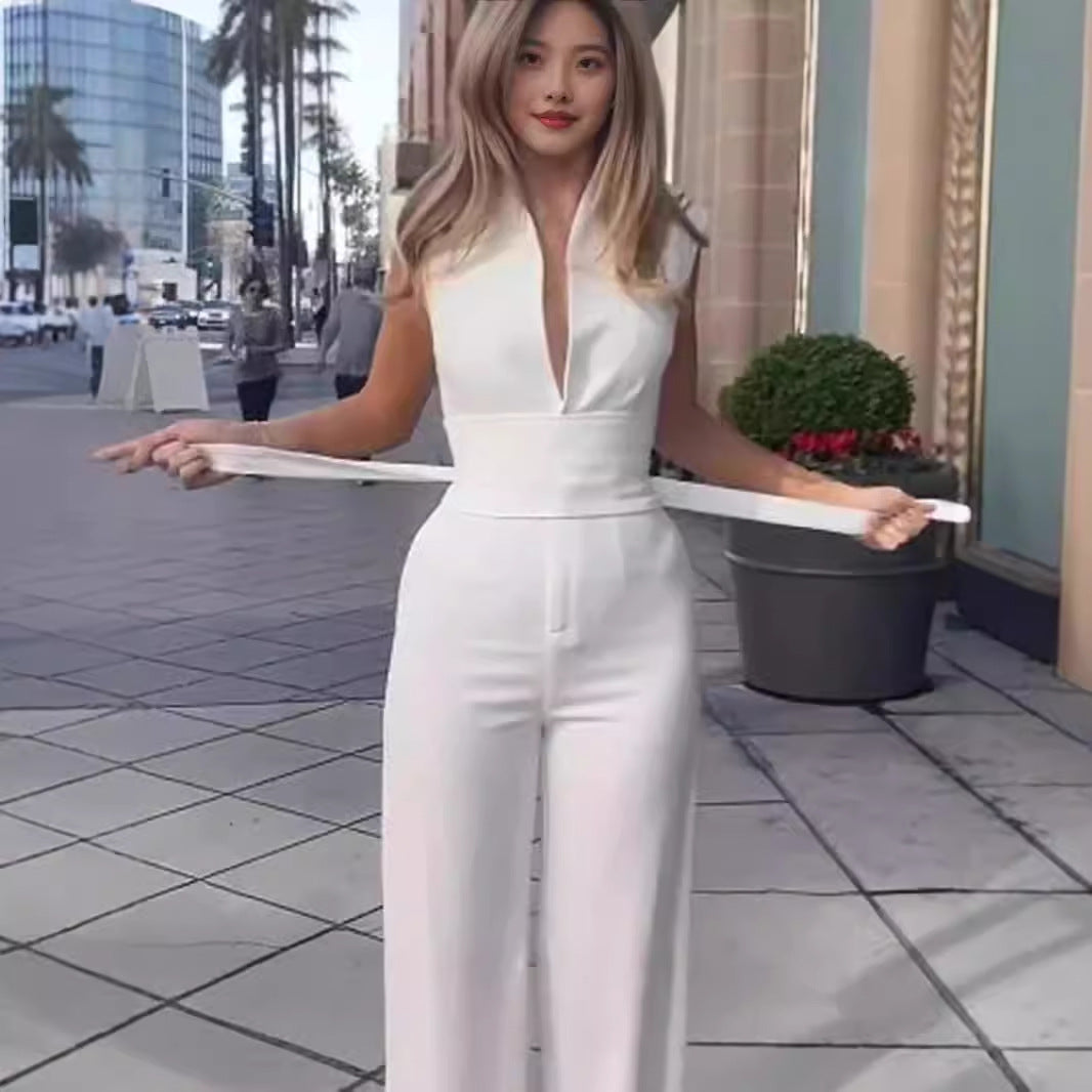 Solid Color Low Neck Sleeveless Tight Jumpsuit Buy Center