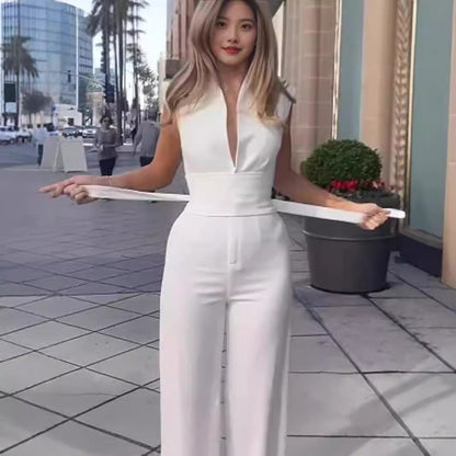 Solid Color Low Neck Sleeveless Tight Jumpsuit Buy Center