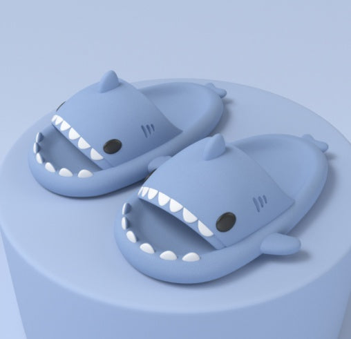 Adult's Slippers Indoor Outdoor Funny Shark Cartoon Blue