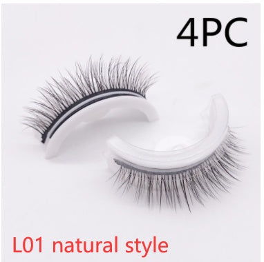 Buy Center Premium-Reusable 3D Mink Lashes Natural False Eyelashes Self Adhesive Fake Glue Free Makeup Eyelash Extension Silk L01 natural style Crystal box 4PCS