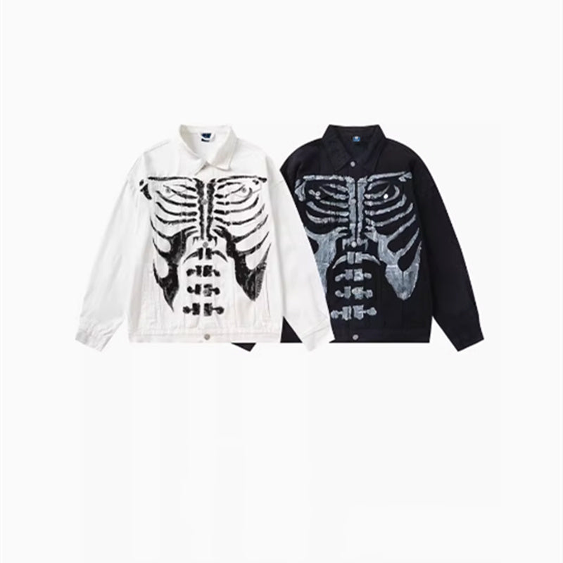 Vintage Fashion Skeletal White Long-sleeved Shirts For Men And Women Buy Center