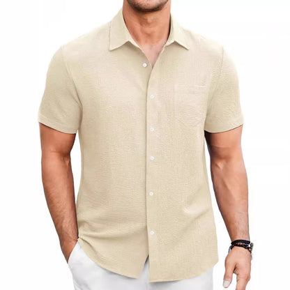 Just Arrived at Buy Center: Men's Summer Solid Color Bubble Wrinkle Simple And Comfortable Daily Short Sleeve Shirt