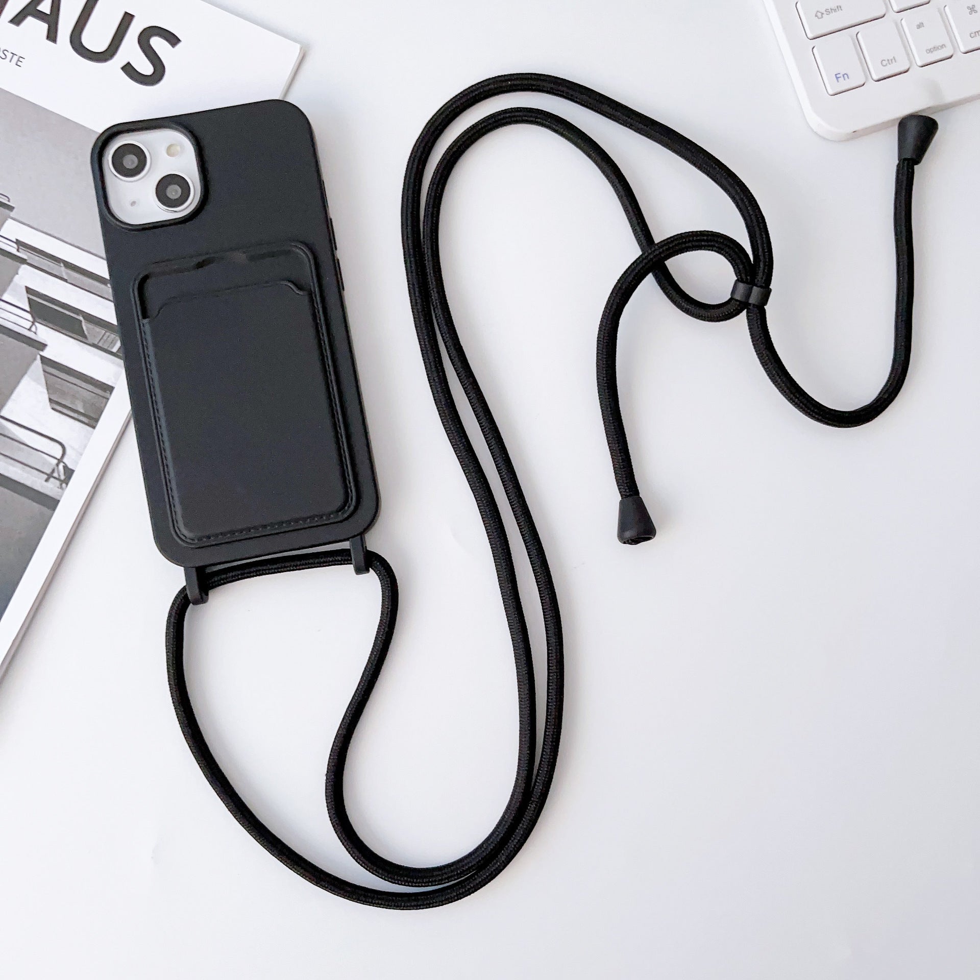 Hot New Arrivals at Buy Center: Integrated Card Holder Cross Body Lanyard Phone Case Silicone Color Protective Cover Black