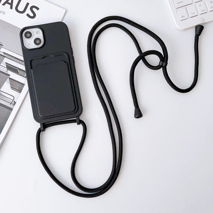 Hot New Arrivals at Buy Center: Integrated Card Holder Cross Body Lanyard Phone Case Silicone Color Protective Cover Black