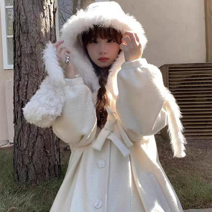 Versatile Mid-length Woolen Coat Loose Hooded Woolen Coat Buy Center