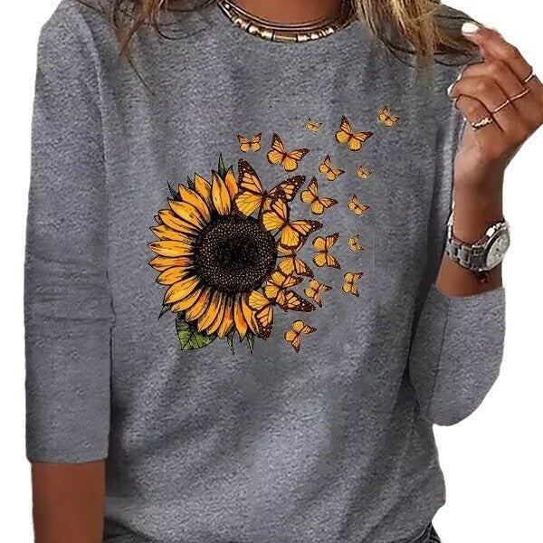 Buy Center Hot Pick-Women's Fashion Butterfly Sunflower Print Top