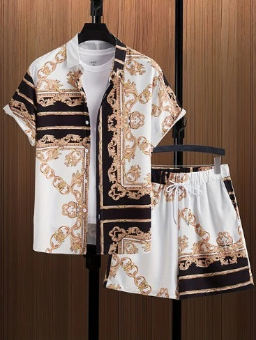 Printed Casual Men's Shirt And Shorts Two-piece Set Buy Center