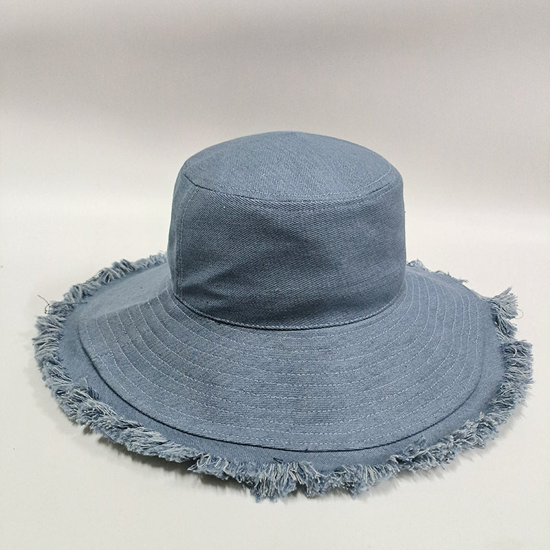 Women's Spring And Summer Retro Big Brim Solid Color Denim Hat Buy Center