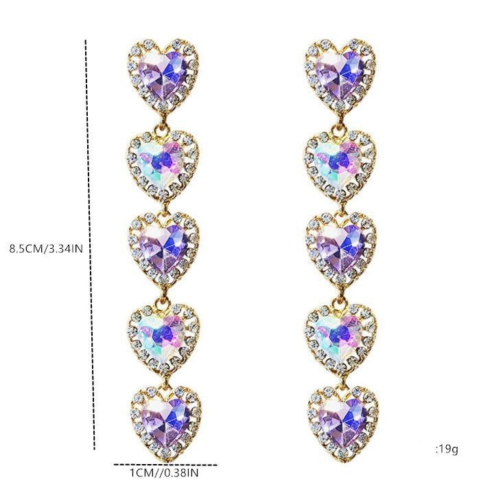 Buy Center Excellence-Heart Shaped Long Purple Peach Heart Earrings For Girls, Baroque Retro Hong Kong Style Cute Earrings