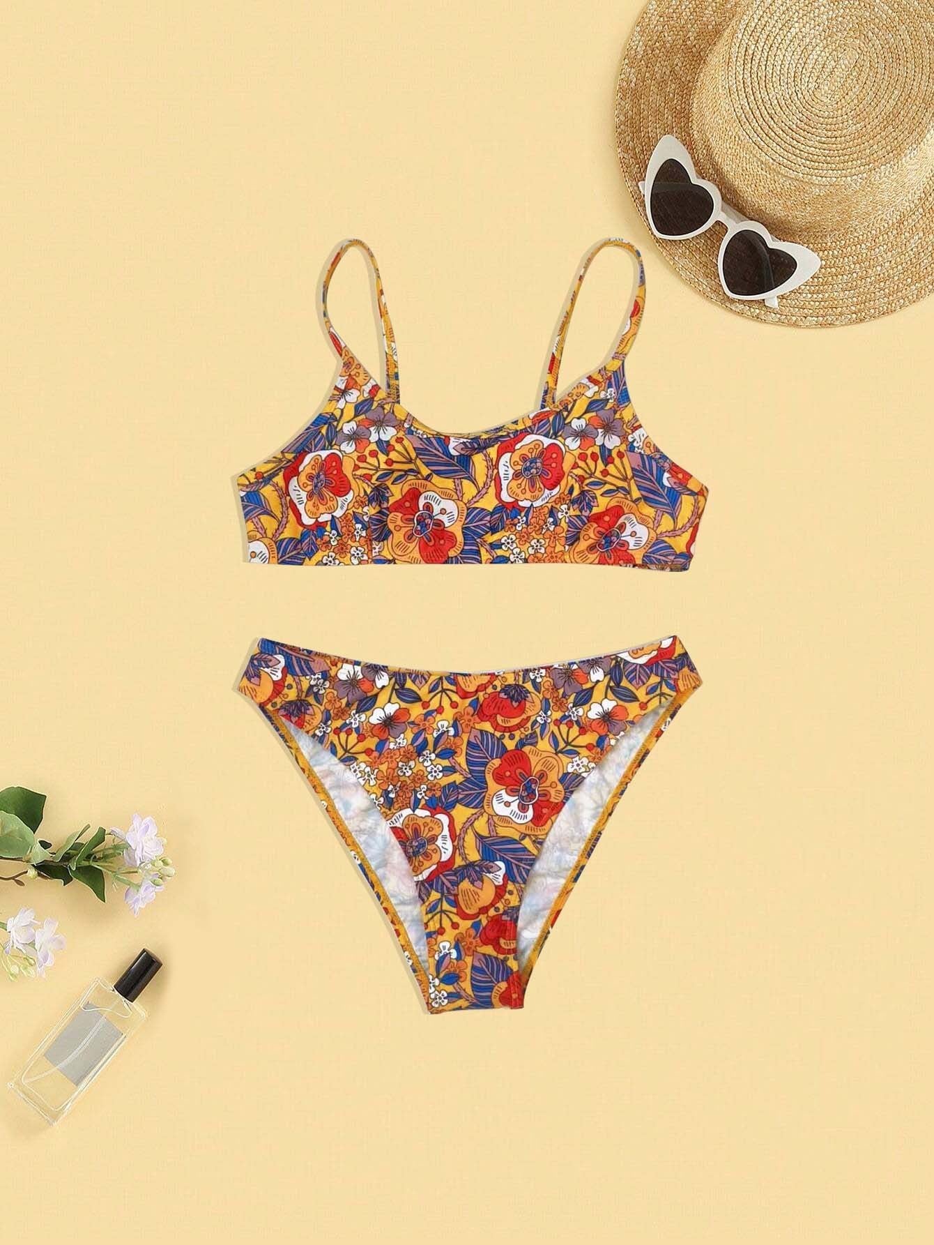 Newly Arrived at Buy Center: Plus Size Floral Print Strap Women's Bikini Swimsuit