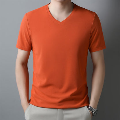 Fresh on the Scene at Buy Center: Men's Thin Casual Solid Color And V-neck Short-sleeved T-shirt Orange