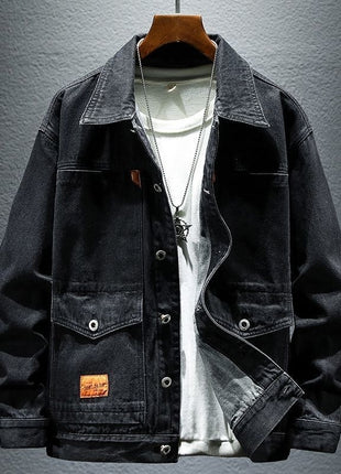 High-grade Black And Gray Denim Coat Men's Autumn New