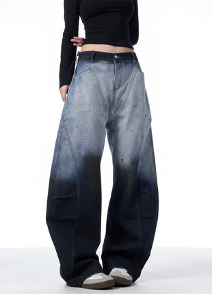 Gradient Tie-dye Machete Jeans Women's Wide-leg Trousers