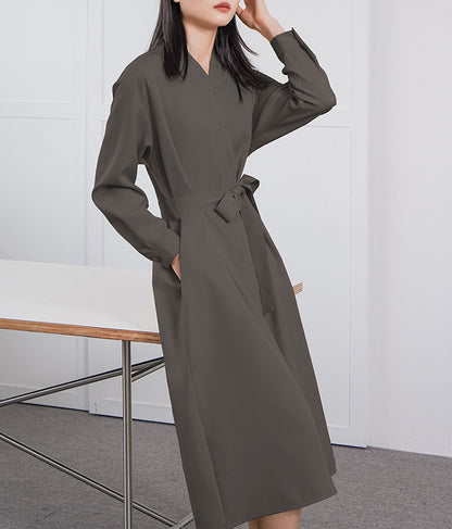 Women's Long Sleeve Loose Dress High-grade Gray Coffee Color