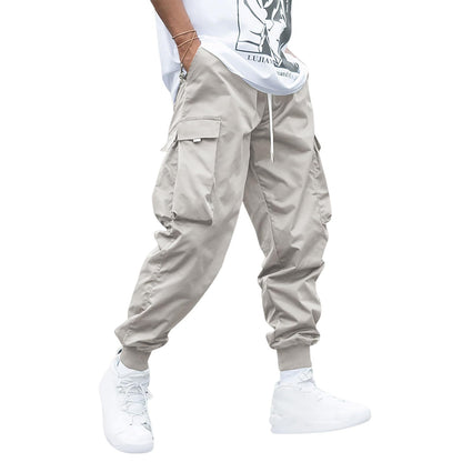 Buy Center Picks-Men's Flip Pocket Drawstring Technology Cargo Pants Sports Elastic Jogging Casual Pants Gray