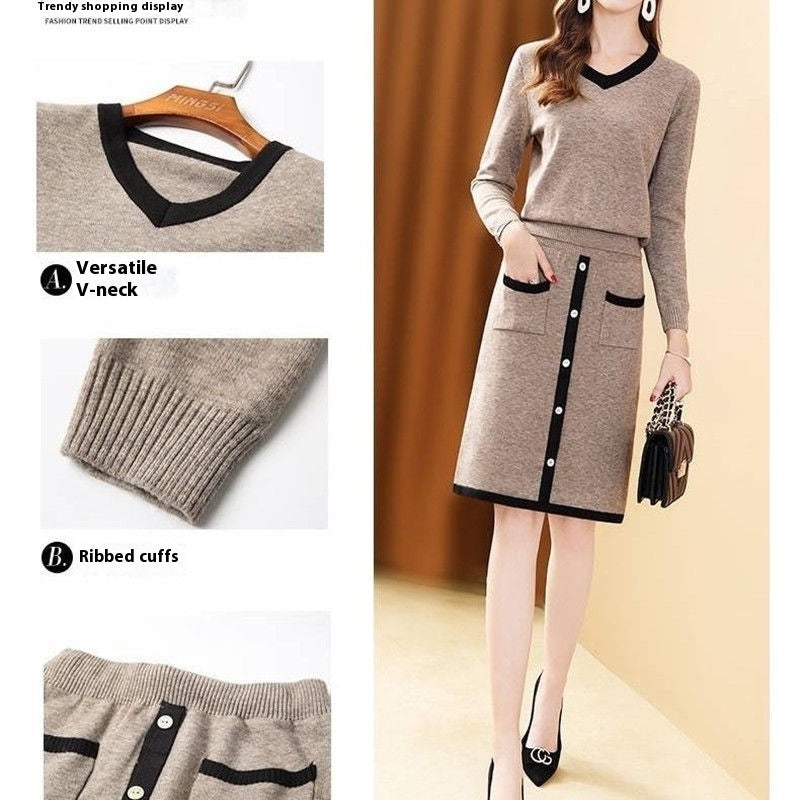 Sweater Suit Skirt Two-piece Suit Fashion All-matching Slimming Knitted Women Buy Center