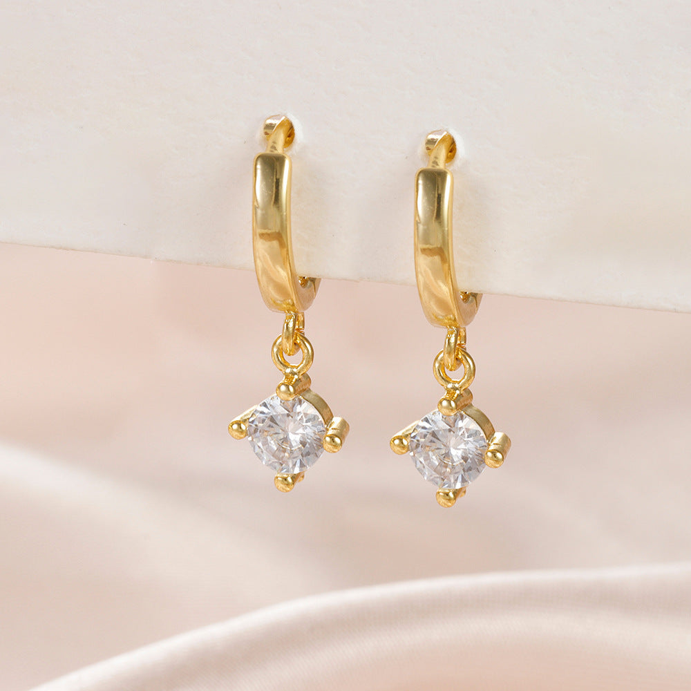 Buy Center Excellence-Simple Heart-shaped Round Drop-shaped Large Zircon Earrings Eardrops