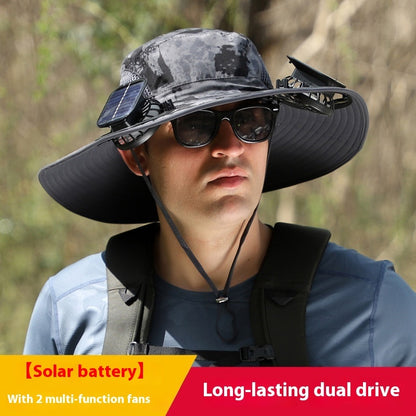 Newly Released at Buy Center: Removable Solar Energy Recharge Fan Embedded Big Brim Hat Dark Gray Ink Painting Adjustable