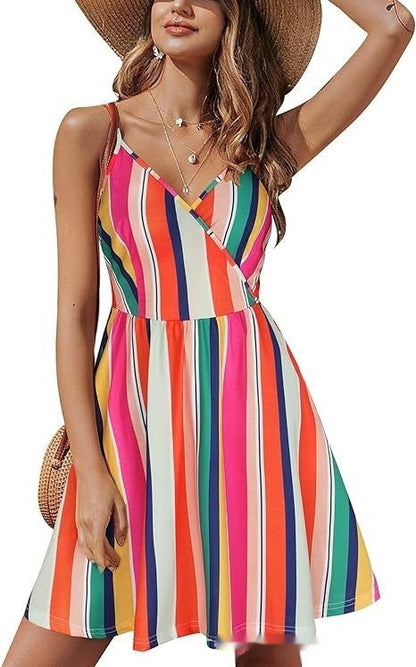 Newly Arrived at Buy Center: Sexy V-neck Strap Beach Skirt Dress Pocket Printing 4