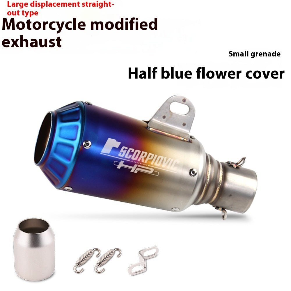 Newly Arrived at Buy Center: Motorcycle Modification Flower Cover Barrel Exhaust Pipe Universal Half Blue Flower Cover