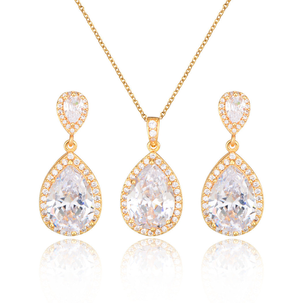 Collier en forme de goutte d'eau en zircon brillant et grand pour les oreilles, bijoux de mariage simples et gracieux