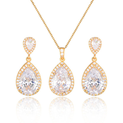 Collier en forme de goutte d'eau en zircon brillant et grand pour les oreilles, bijoux de mariage simples et gracieux