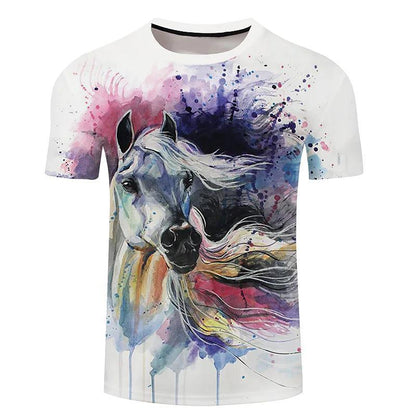 Hot New Items at Buy Center: Men's 3d Horse Printed T-shirt Riding Crew Neck Short Sleeve Streetwear Hip Hop Trend FJ00087