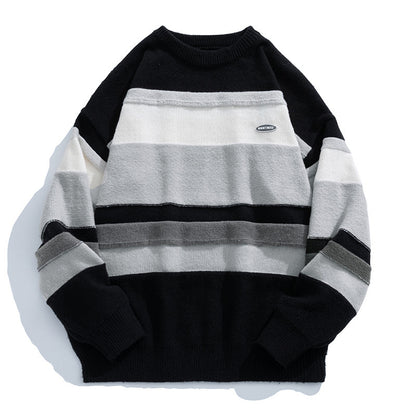 Japanese Style Men's Clothing Vintage Stripe Round Neck Sweater Buy Center