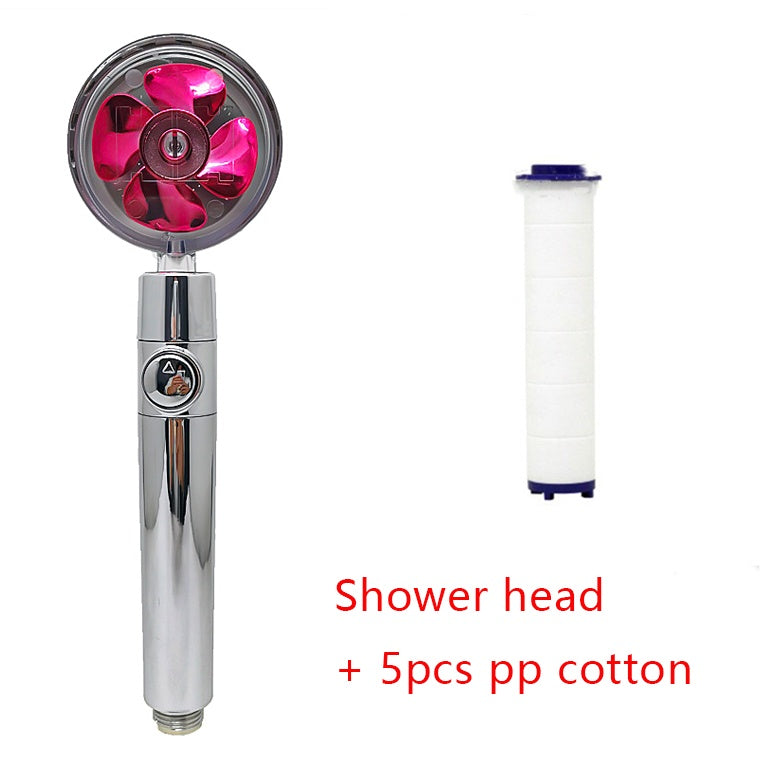 Shower Head Water Saving Flow 360 Degrees Rotating With Small Fan ABS Rain High Pressure Spray Nozzle Bathroom Accessories Red set