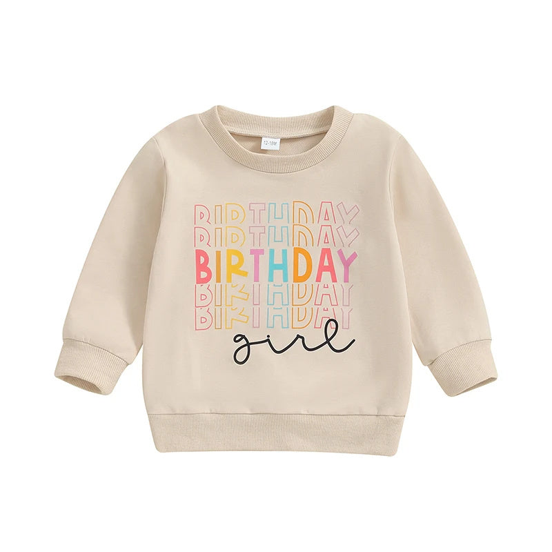 Hot New Items at Buy Center: Girl's Casual Versatile Birthday Letter Hoodie Ivory White