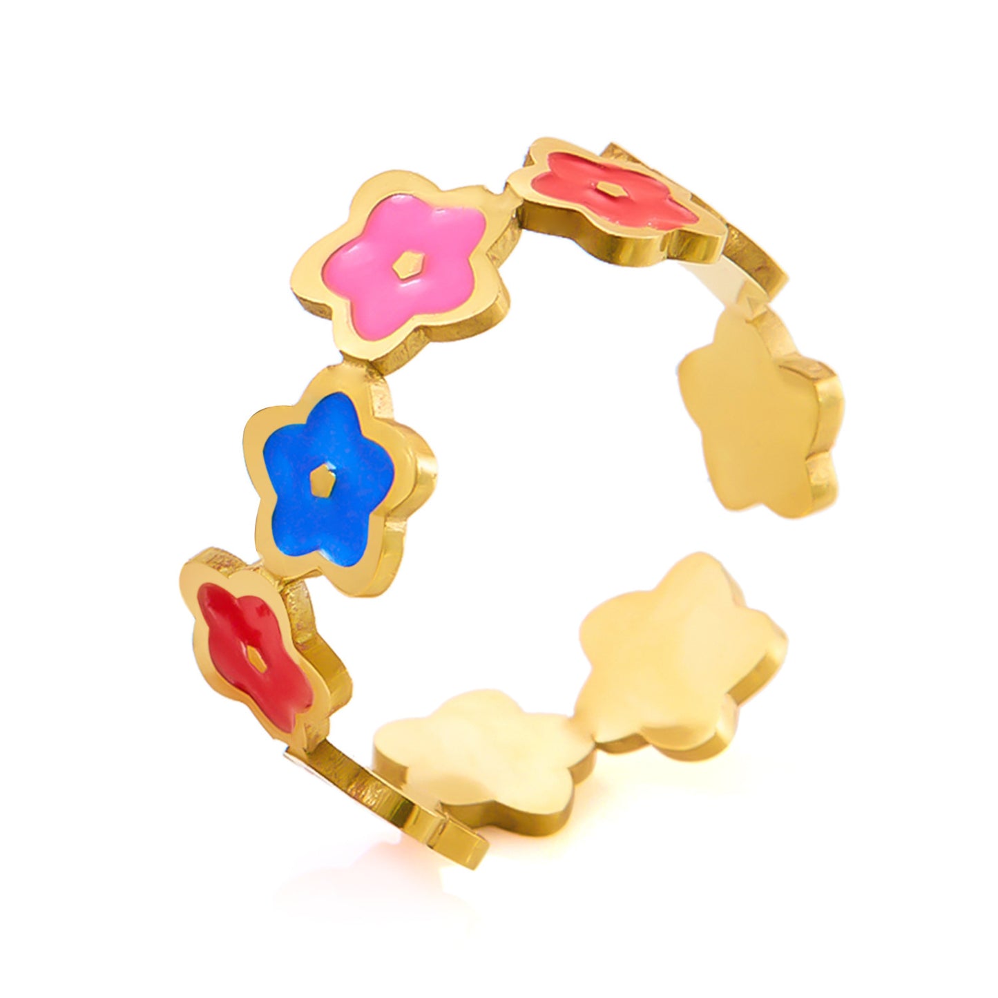 Buy Center Prestige-Women's Stainless Steel Ring Sweet Colorful Flowers Openings Adjustable 1 Irregular 9 Small Flowers