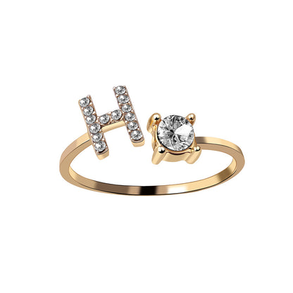 New Design Adjustable 26 Initial Letter Ring Fashion Jewelry For Women Simple Elegant Jewelry Gold H